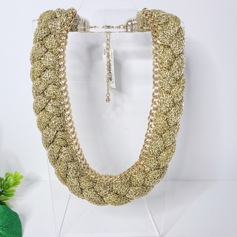 NWT, M. Haskell Woven Braided Mesh Gold Necklace